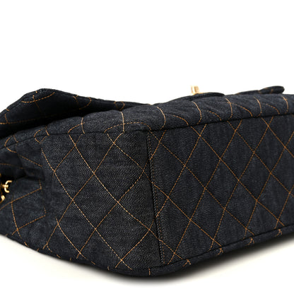 Chanel Denim Quilted XXL Travel Flap Bag Dark Blue Orange 10 of 12