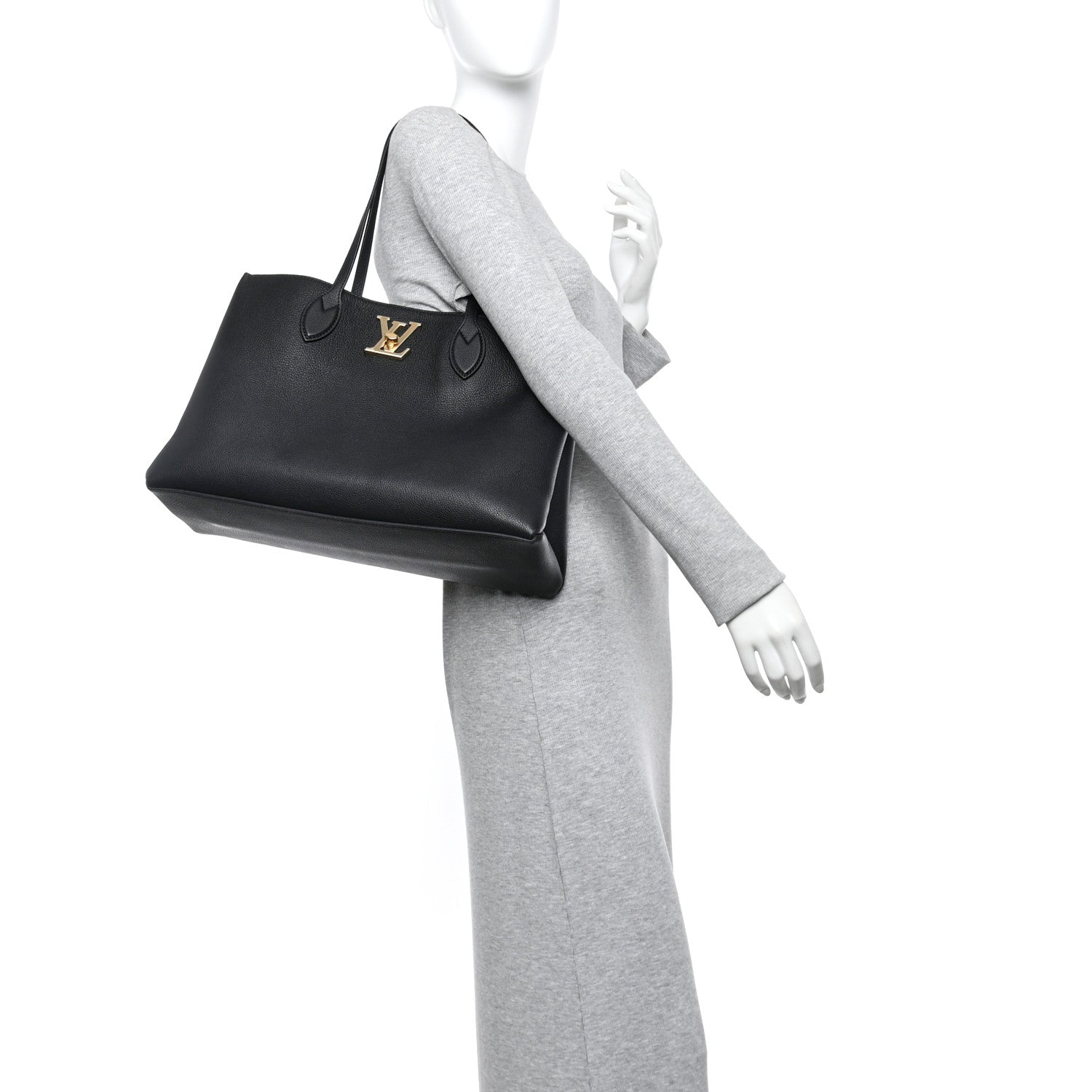 Louis Vuitton Grained Calfskin Lockme Shopper Black Black 2 of 12