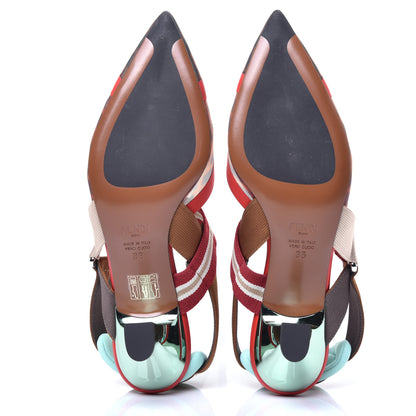 Fendi Technical Mesh FF Colibri 55mm Slingback Pumps 36 Tobacco Moro Cipria Papavero Camelia 6 of 10