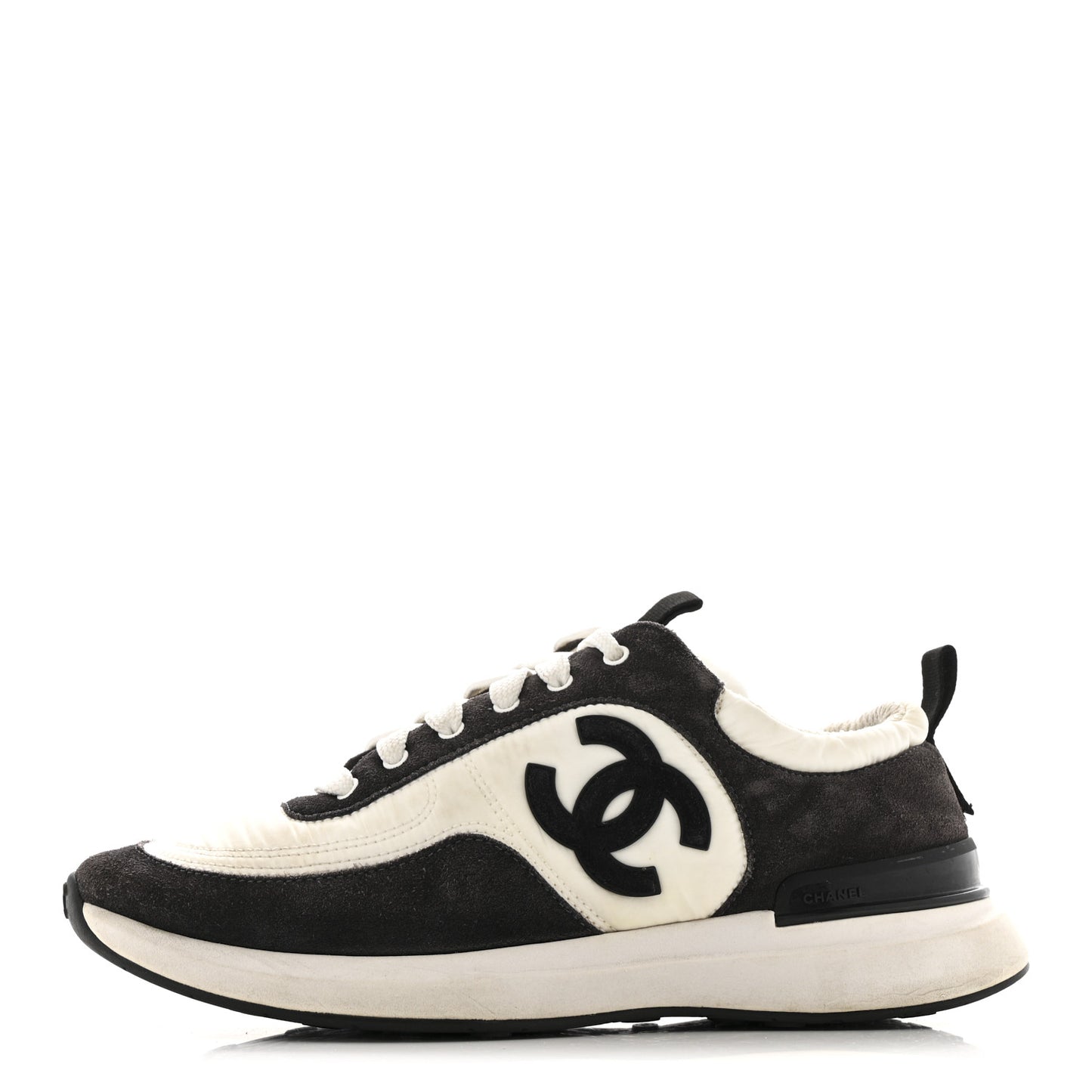 Nylon Suede Calfskin CC Sneakers 37 White Dark Grey