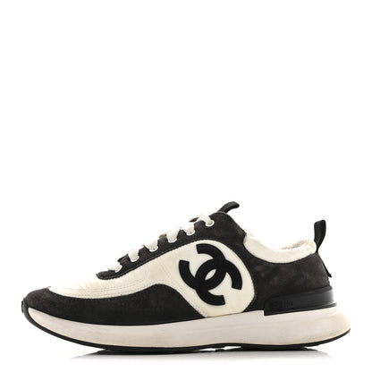 Chanel Nylon Suede Calfskin CC Sneakers 37 White Dark Grey 1 of 13