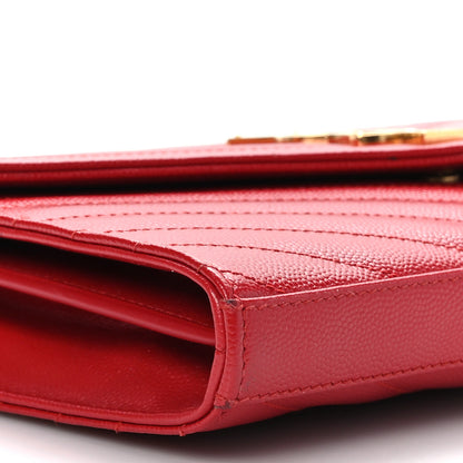 Saint Laurent Grain De Poudre Matelasse Chevron Monogram Chain Wallet New Red 8 of 9