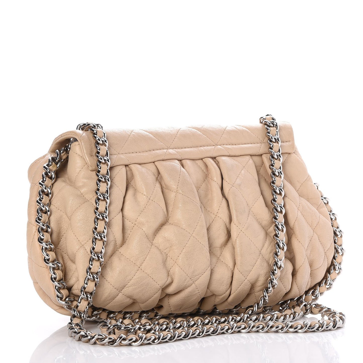Washed Lambskin Quilted Medium Chain Around Messenger Light Beige