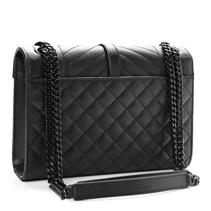 Saint Laurent Grain De Poudre Textured Mixed Matelasse Triquilt Medium Monogram Satchel Black 3 of 11