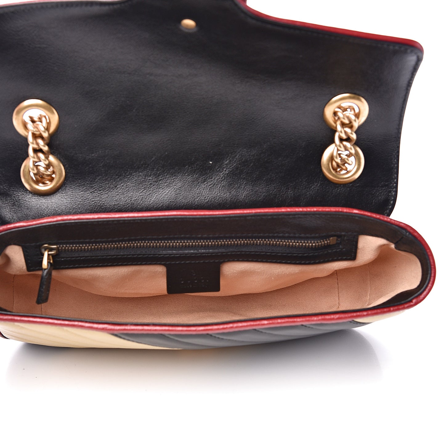 Azalea Calfskin Matelasse Diagonal Patchwork Small Torchon GG Marmont Shoulder Bag Black Beige Romantic Cerise