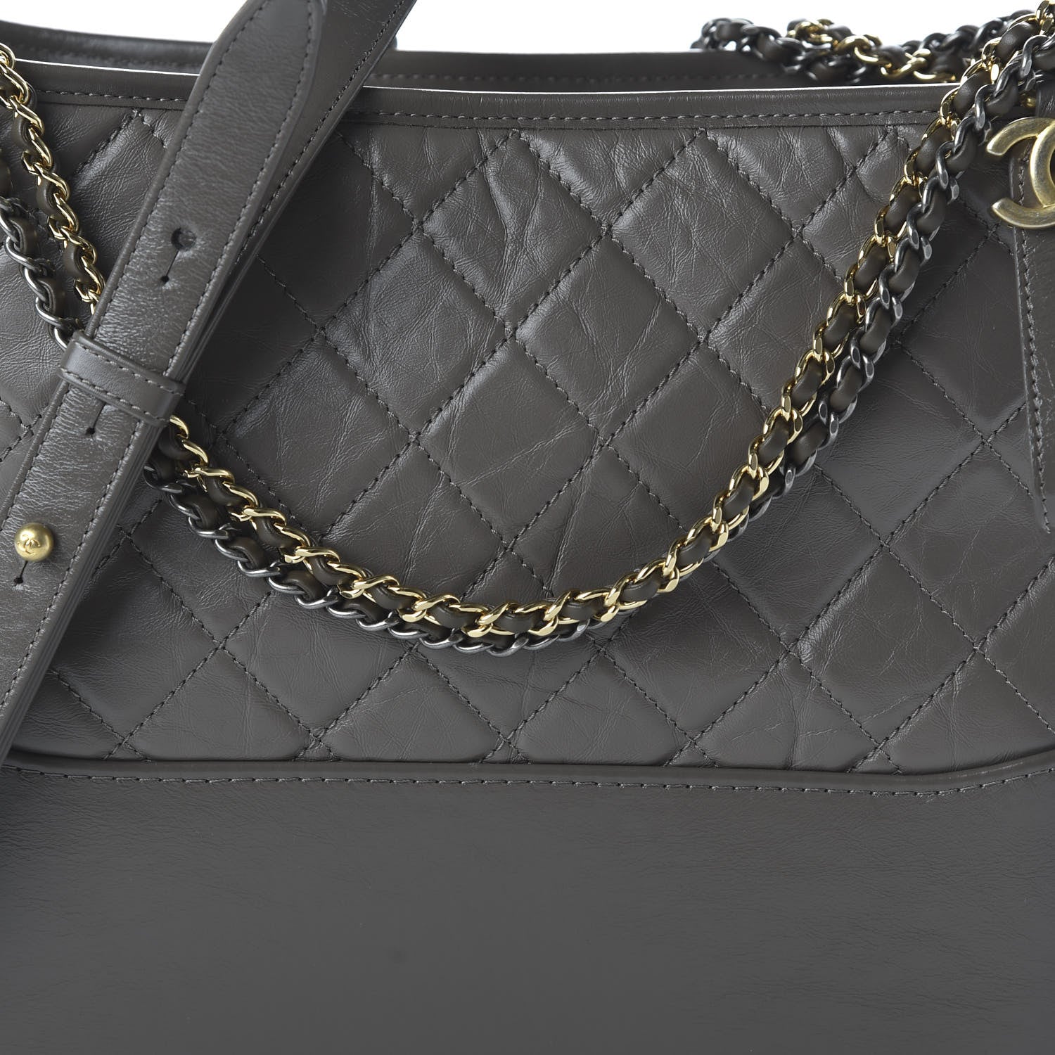 Chanel Aged Calfskin Quilted Medium Gabrielle Hobo Grey 9 of 9