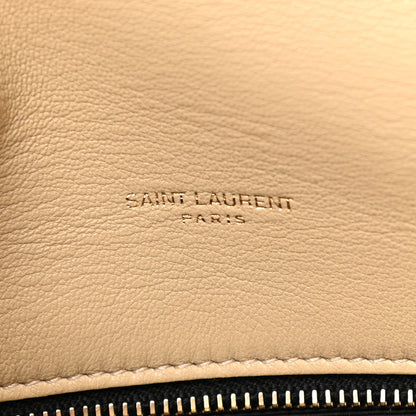 Saint Laurent Merino Shearling Lambskin Quilted Small Loulou Puffer Monogram Chain Satchel Natural Beige 7 of 11