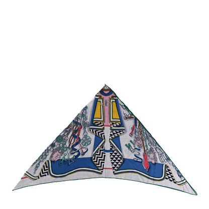 Hermes Cashmere Silk Boquets Sellier Giant Pointe Triangle Shawl Gris Chine Bleu Vert 1 of 3