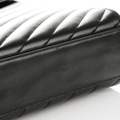 Saint Laurent Smooth Calfskin Matelasse Chevron Large Monogram Satchel Black 11 of 12