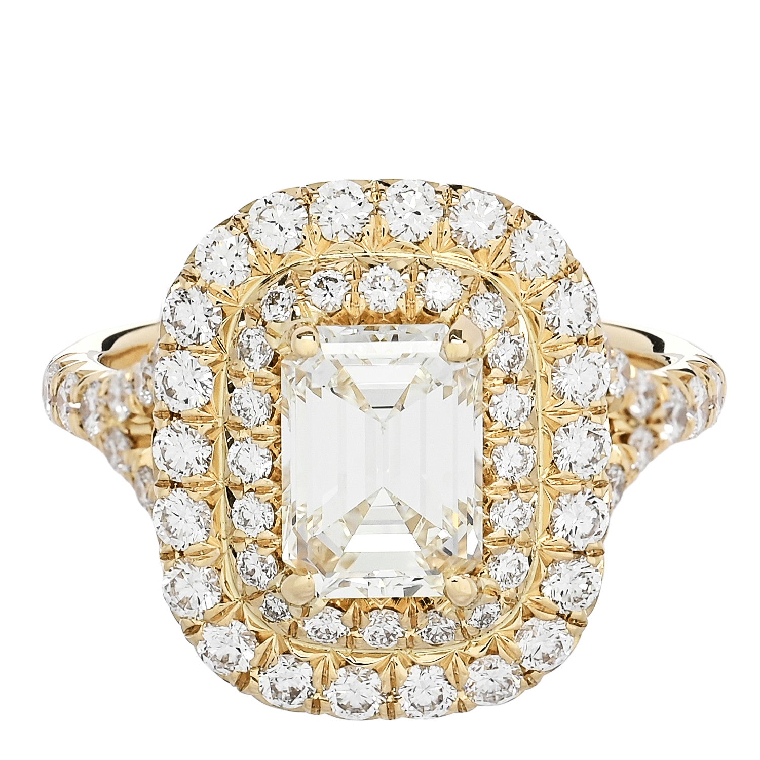 Parker & West by FASHIONPHILE 18K Yellow Gold Diamond 1.29ct Emerald Cut Double Halo Pave Engagement Ring 50 5.25 1 of 9