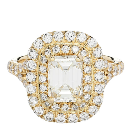 Parker & West by FASHIONPHILE 18K Yellow Gold Diamond 1.29ct Emerald Cut Double Halo Pave Engagement Ring 50 5.25 1 of 9