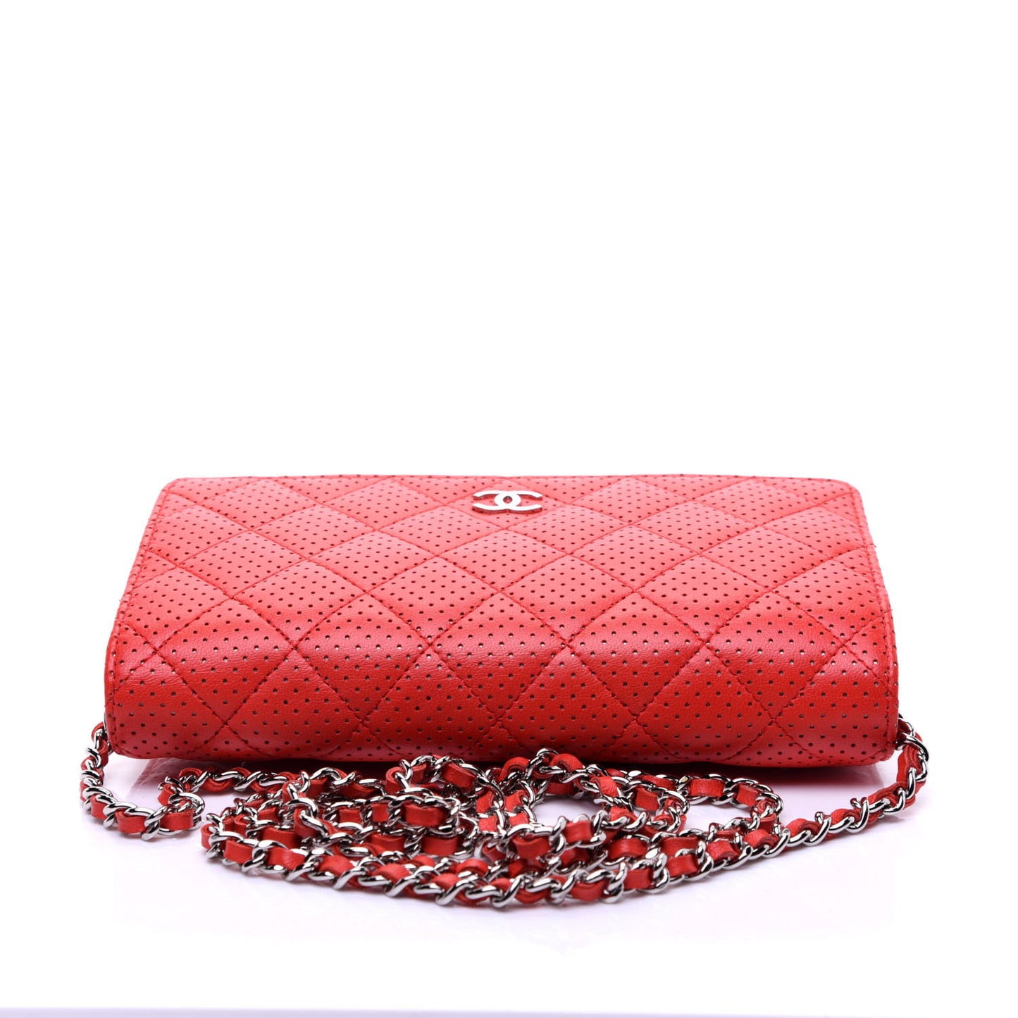 Perforated Lambskin Quilted Wallet On Chain WOC Red