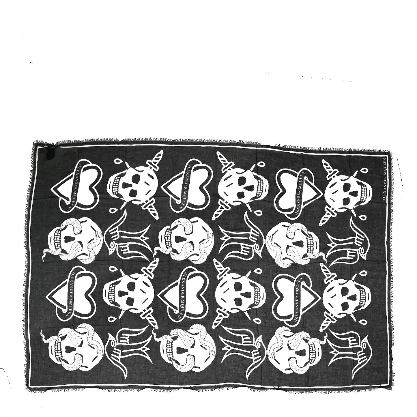 Silk Skull Scarf Black White