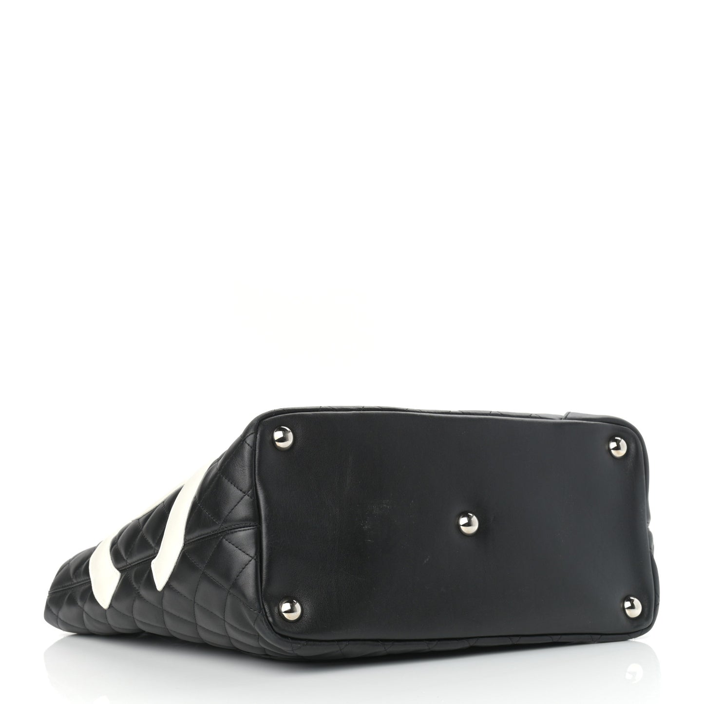 Calfskin Quilted Large Cambon Tote Black White