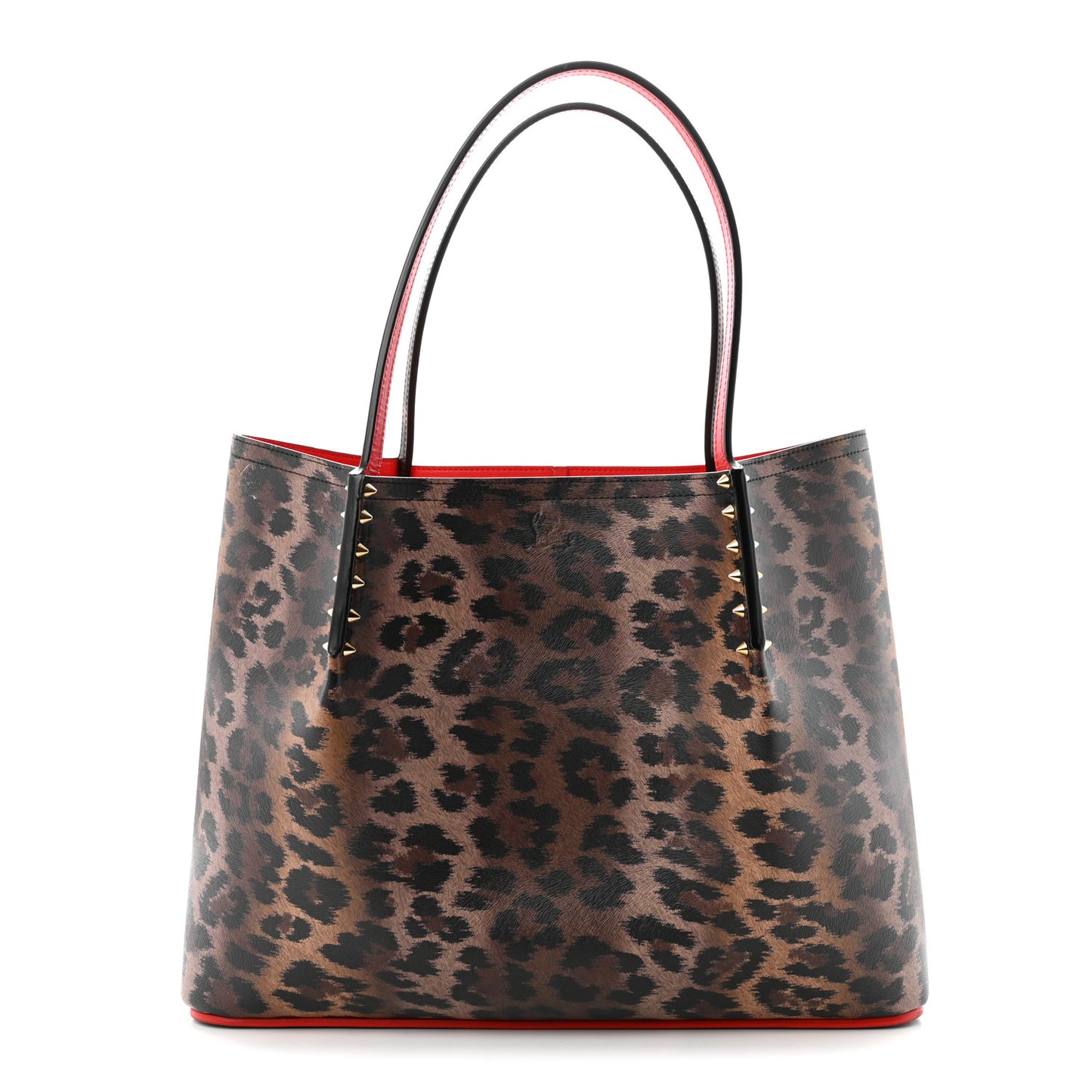 Calfskin Empire Leopard Print Spiked Large Cabarock Shopper Tote Brown