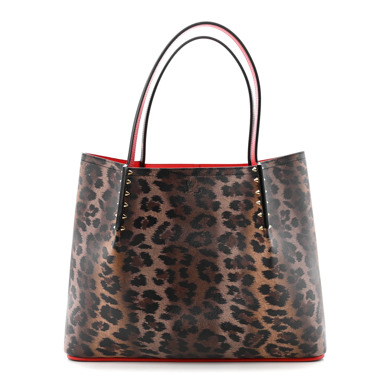 Christian Louboutin Calfskin Empire Leopard Print Spiked Large Cabarock Shopper Tote Brown 1 of 10