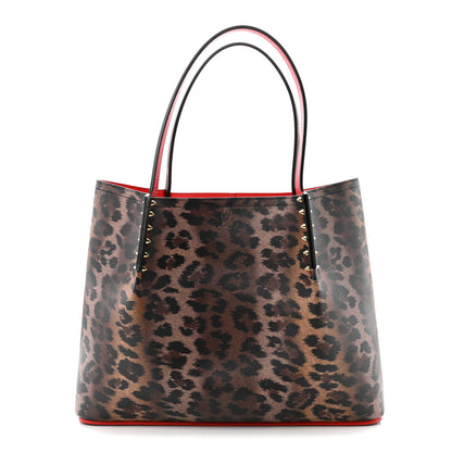 Christian Louboutin Calfskin Empire Leopard Print Spiked Large Cabarock Shopper Tote Brown 1 of 10