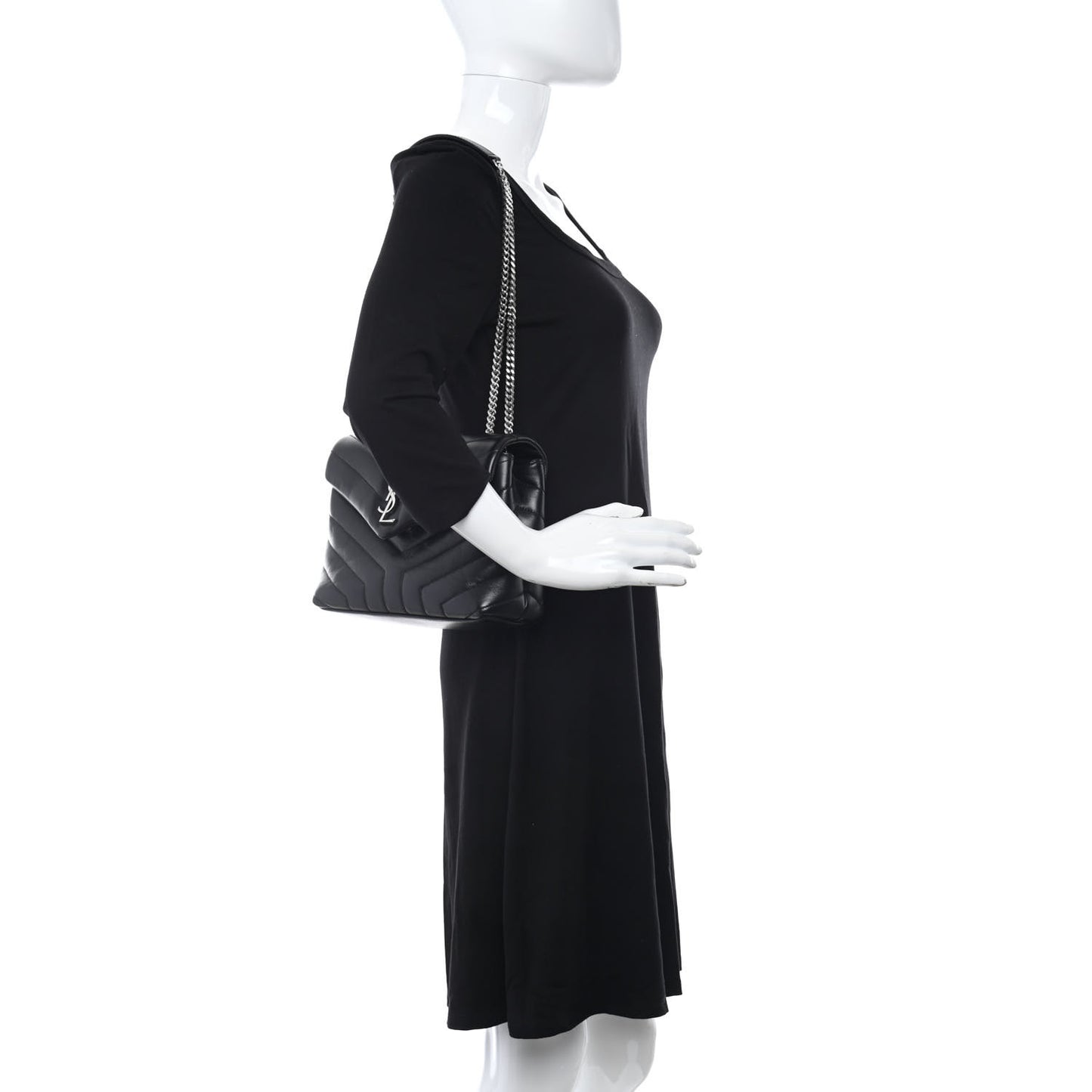 Calfskin Y Quilted Monogram Small Loulou Chain Satchel Black