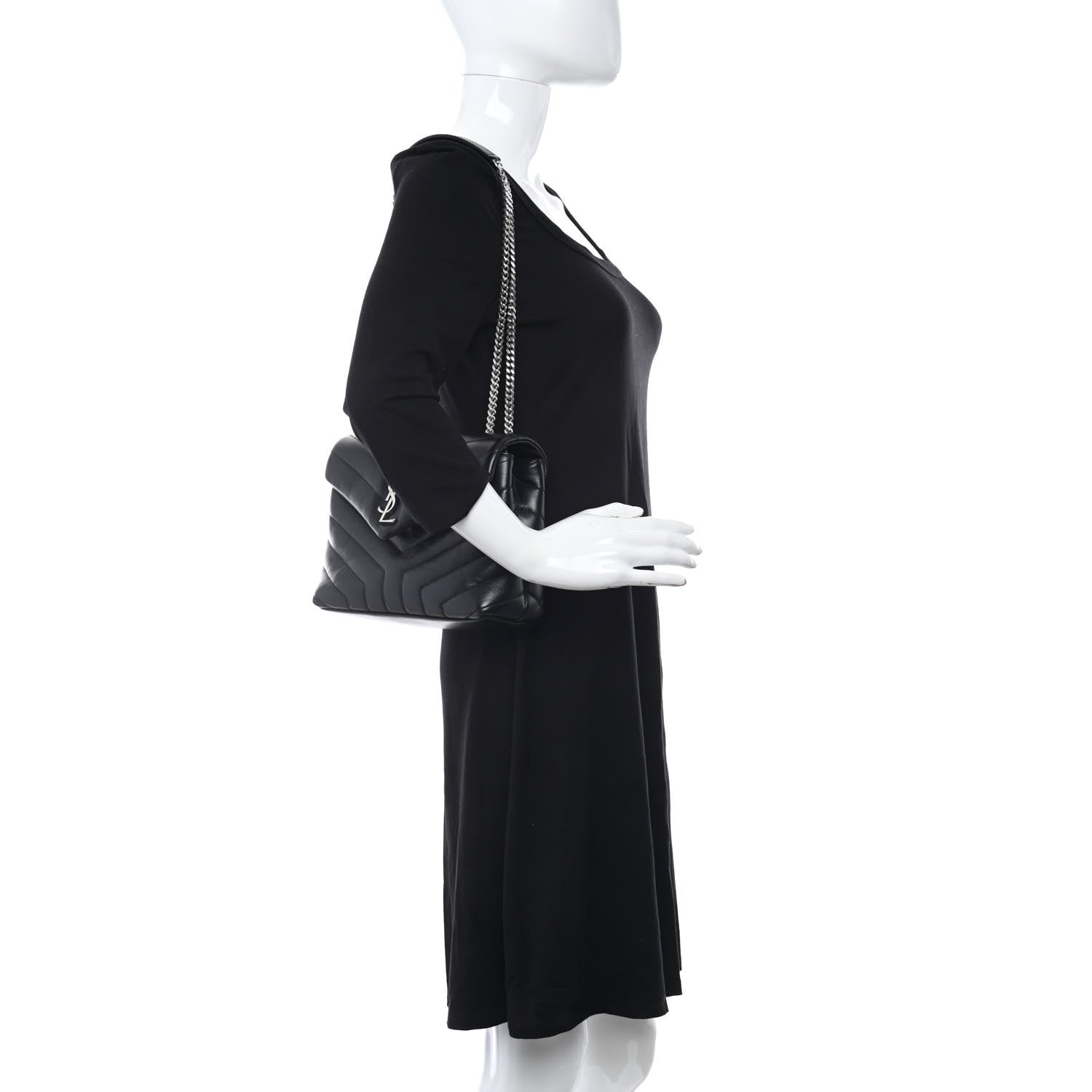 Saint Laurent Calfskin Y Quilted Monogram Small Loulou Chain Satchel Black 2 of 13