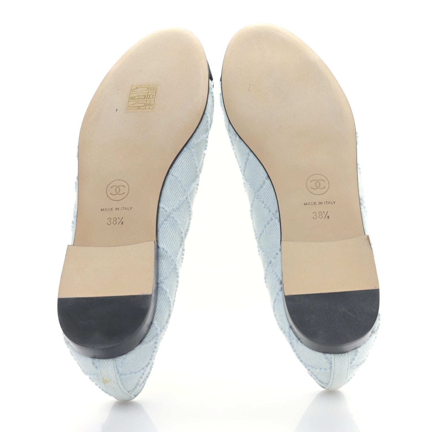 Chanel Denim Embroidered Grosgrain CC Cap Toe Ballerina Flats 38.5 Light Blue Black 5 of 9