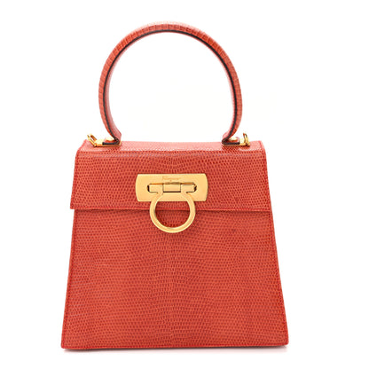 Salvatore Ferragamo Lizard Iconic Small Top Handle Bag Orange 1 of 9