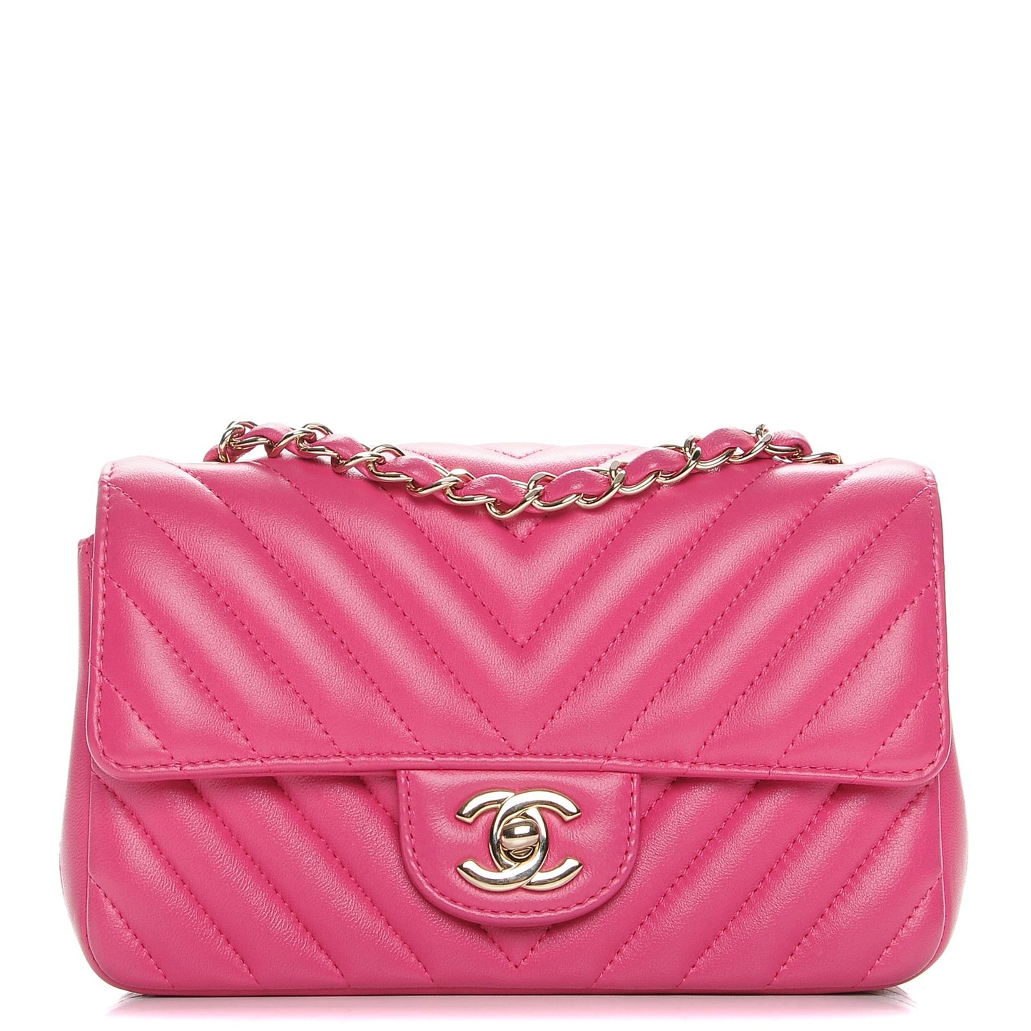 Lambskin Chevron Quilted Mini Rectangular Flap Fuchsia