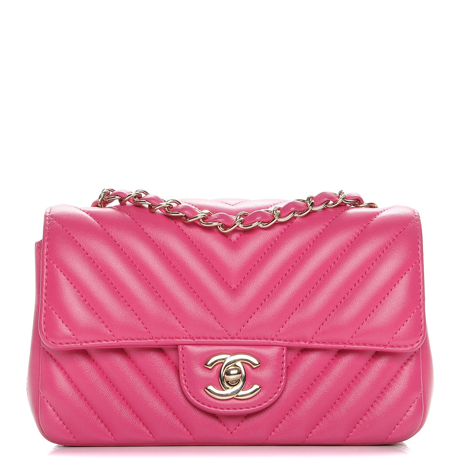Chanel Lambskin Chevron Quilted Mini Rectangular Flap Fuchsia 1 of 9
