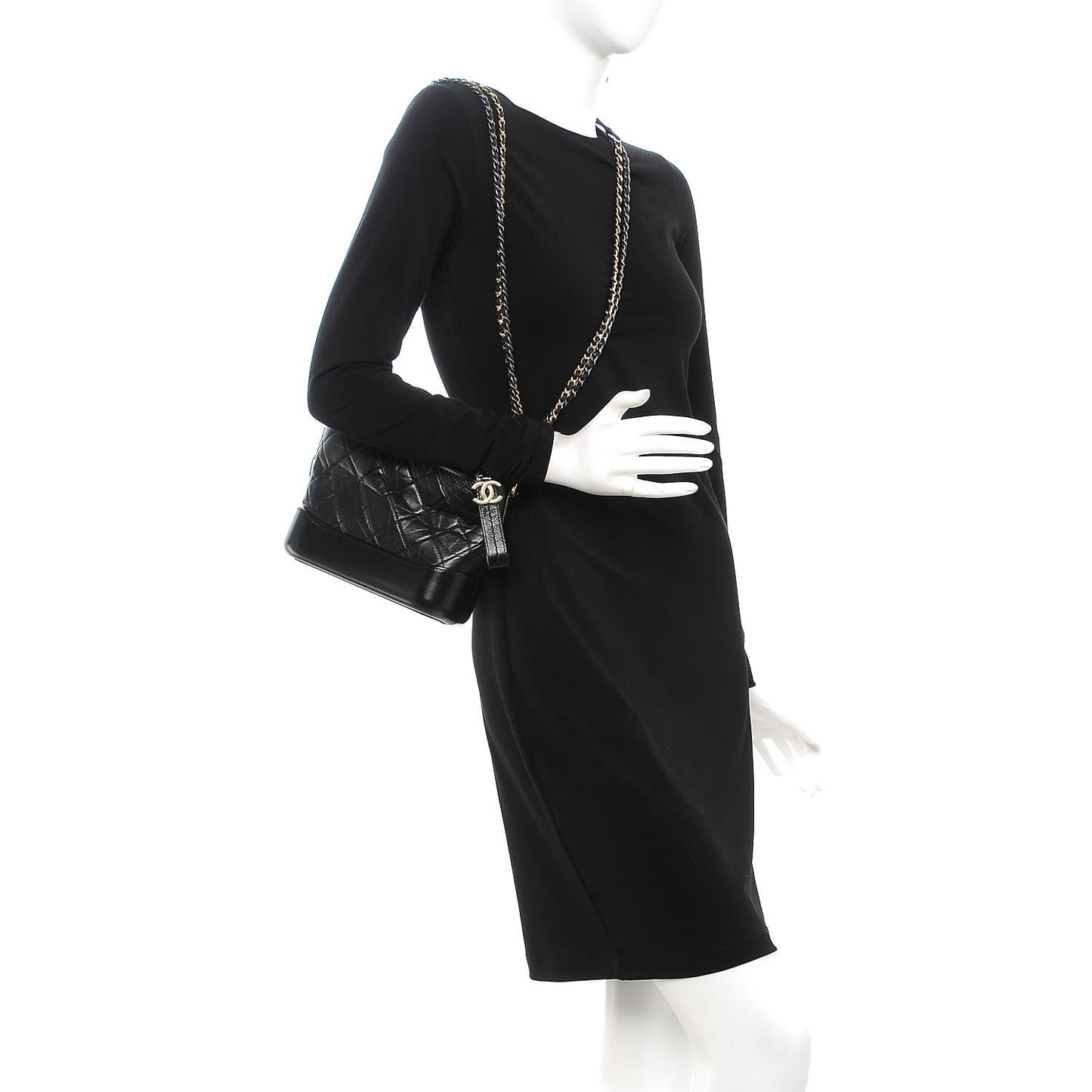 Aged Calfskin Quilted Small Gabrielle Hobo Black