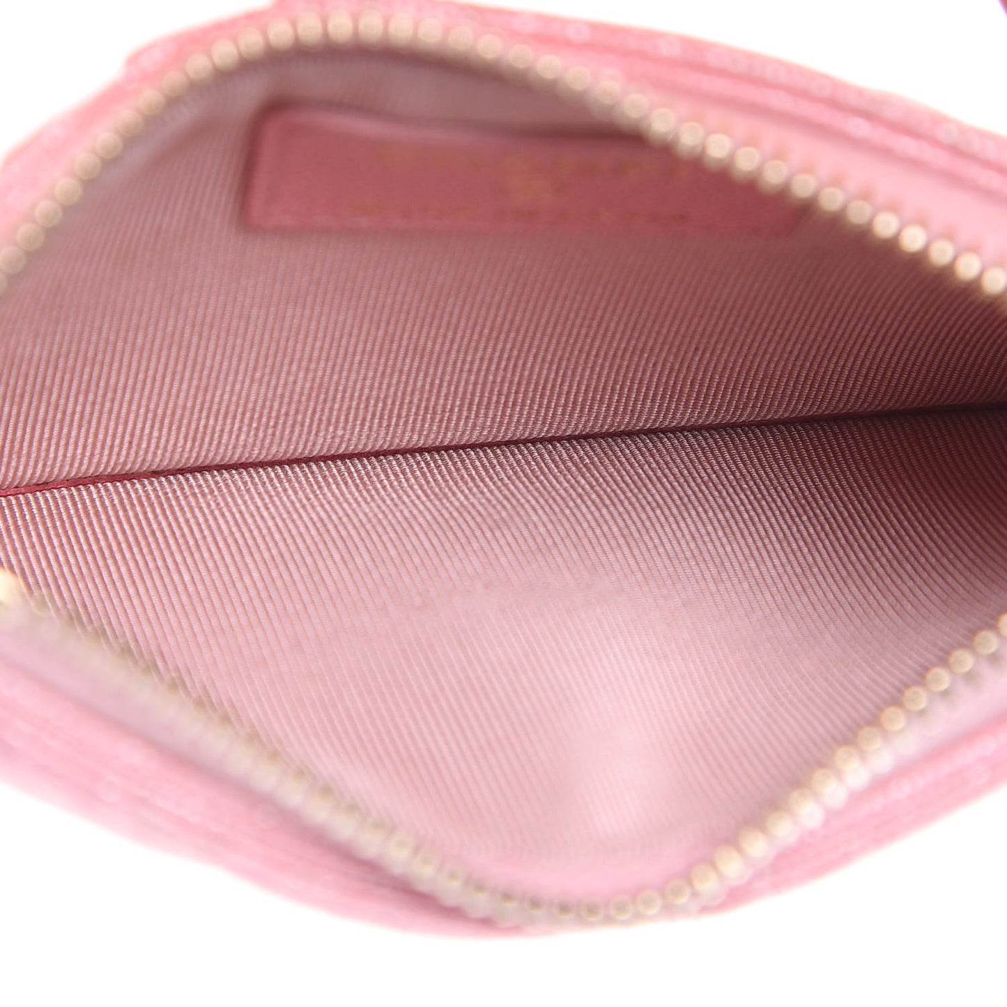 Iridescent Caviar Quilted Flap Zip Card Holder Pink