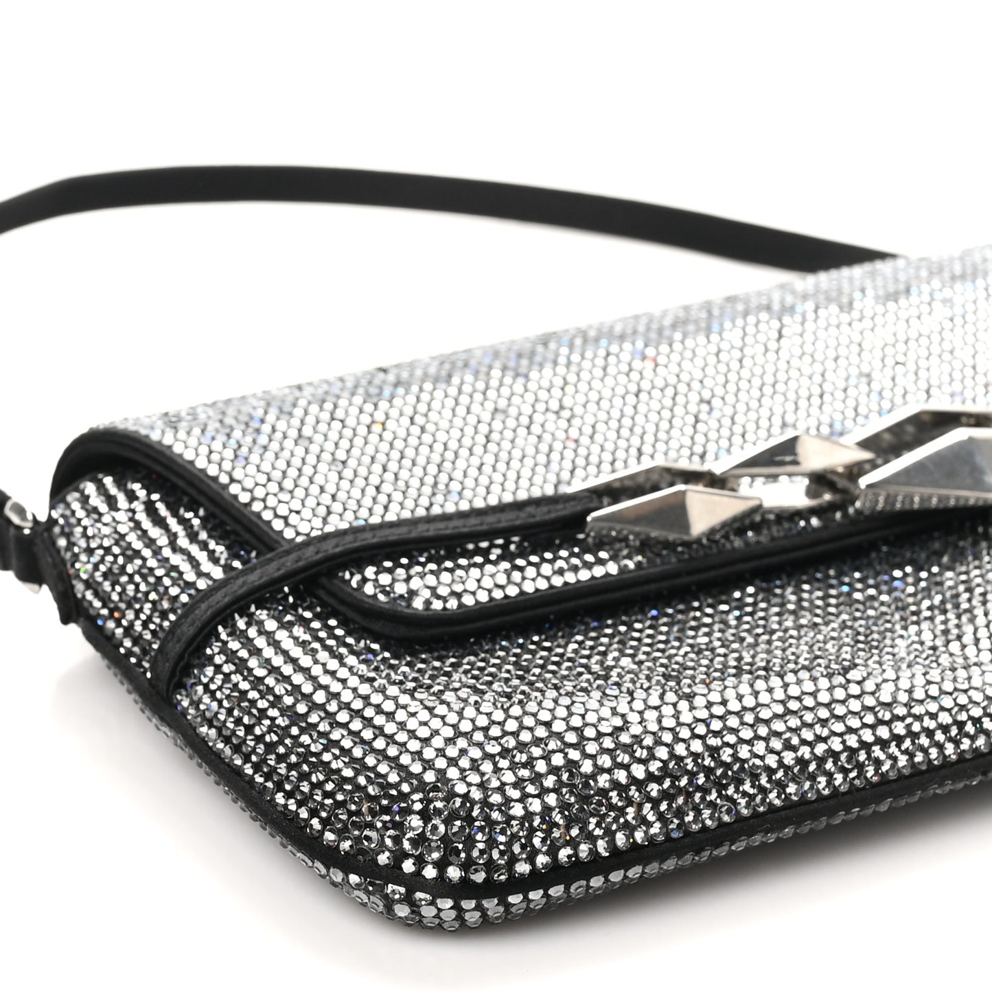 Suede Crystal East West Shoulder Bag Black