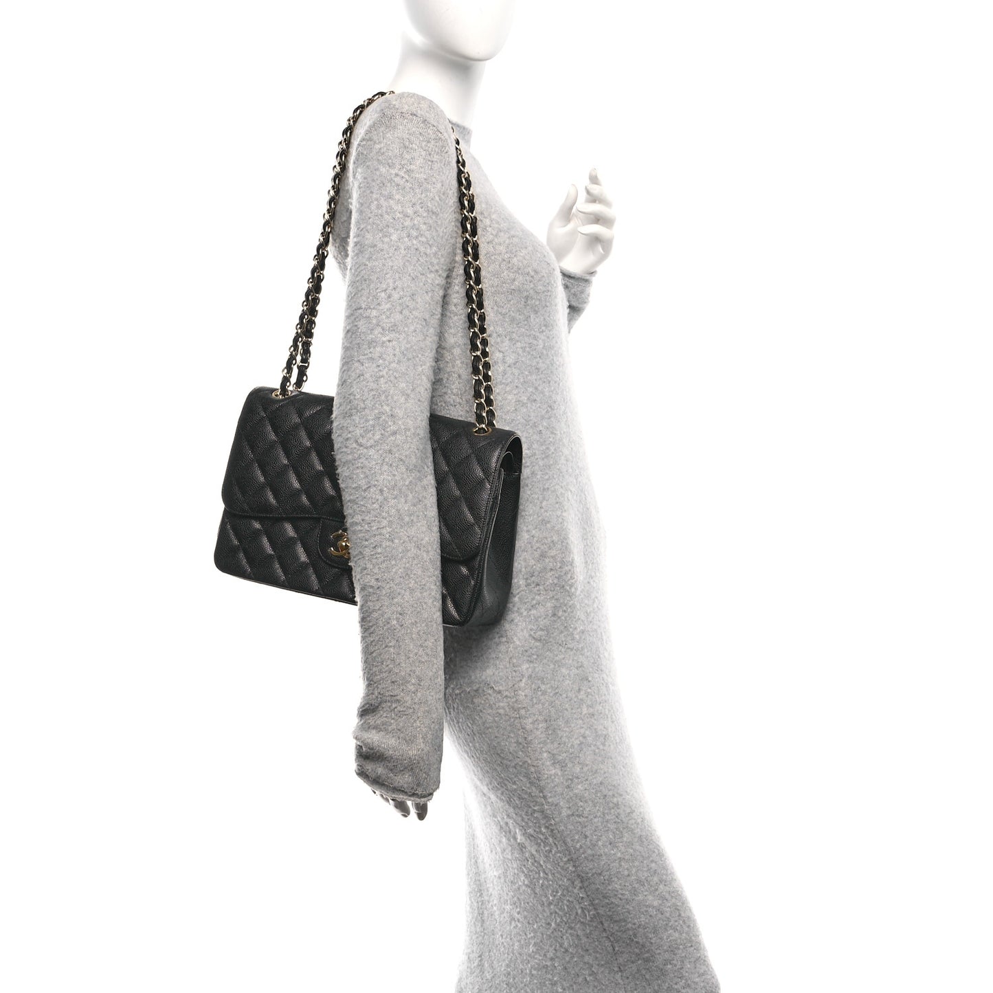 Caviar Quilted Jumbo Double Flap Black