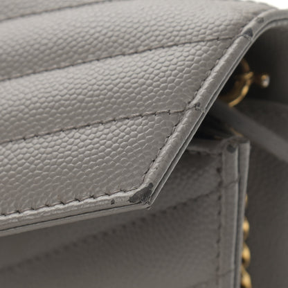 Saint Laurent Grain De Poudre Matelasse Chevron Monogram Envelope Chain Wallet Coal 12 of 15