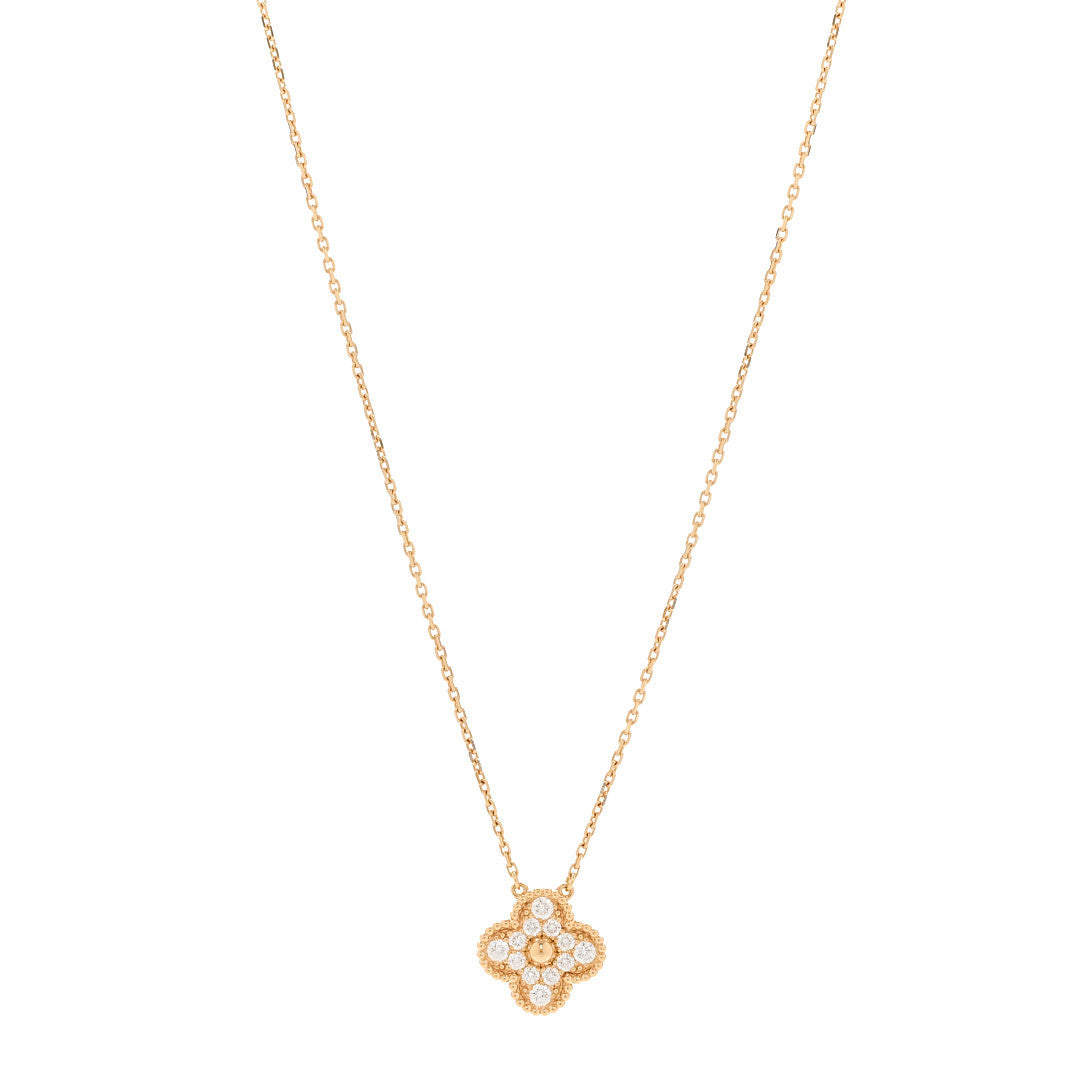 18K Yellow Gold Diamond Vintage Alhambra Pendant Necklace