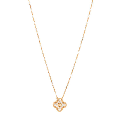 Van Cleef & Arpels 18K Yellow Gold Diamond Vintage Alhambra Pendant Necklace 1 of 6