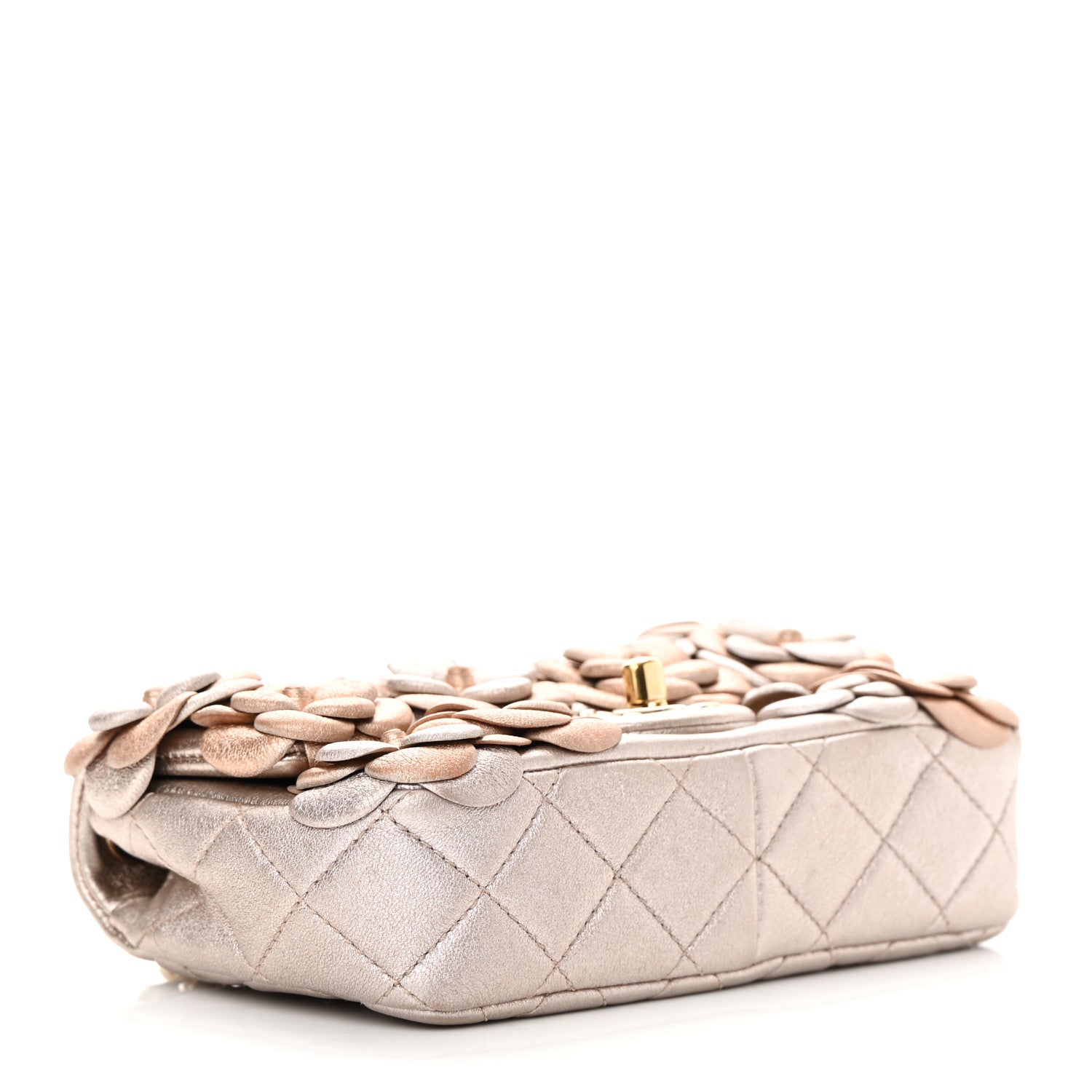 Chanel Metallic Lambskin Quilted Mini Camellia Flap Silver Gold 4 of 13