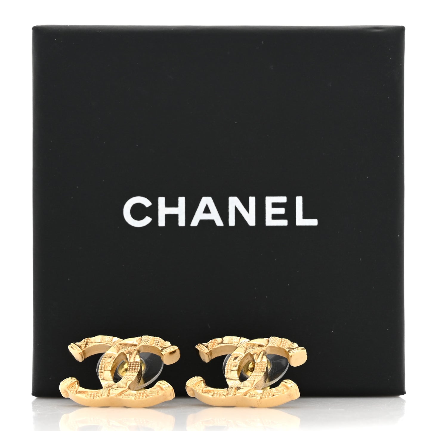 Metal Tweed Effect CC Earrings Gold