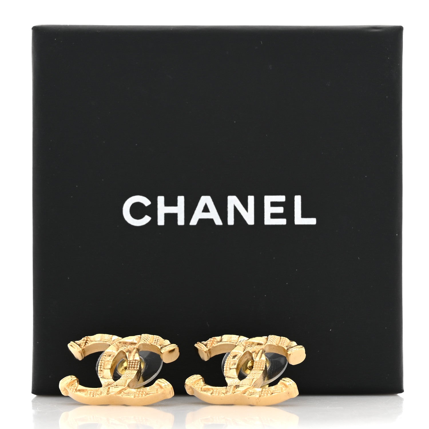 Chanel Metal Tweed Effect CC Earrings Gold 5 of 5