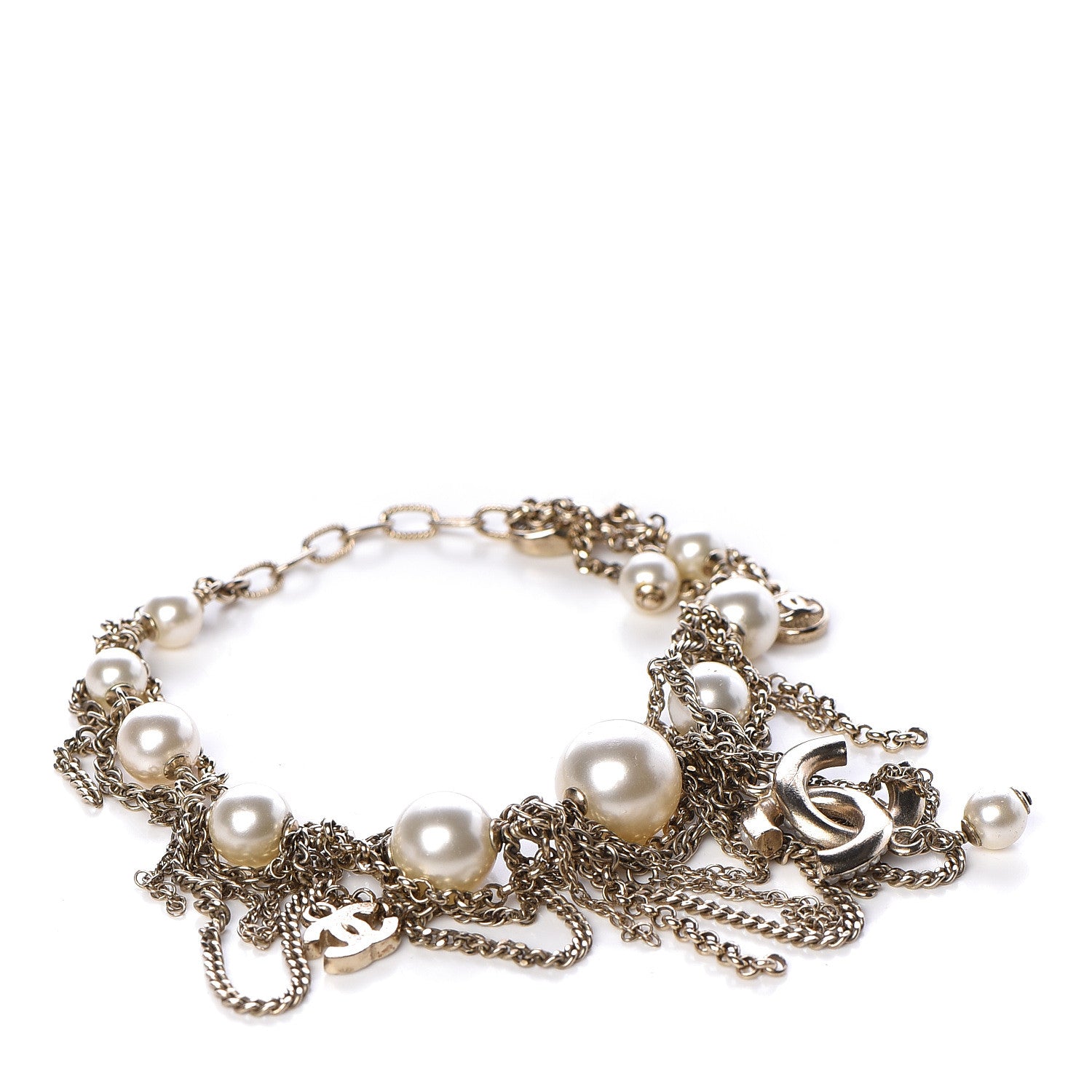 Chanel Pearl Crystal CC Chain Bracelet Gold 1 of 5
