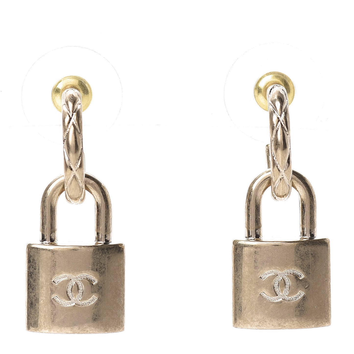 Metal Lock Drop Earrings Light Gold