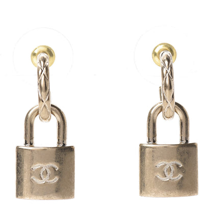 Chanel Metal Lock Drop Earrings Light Gold 1 of 5