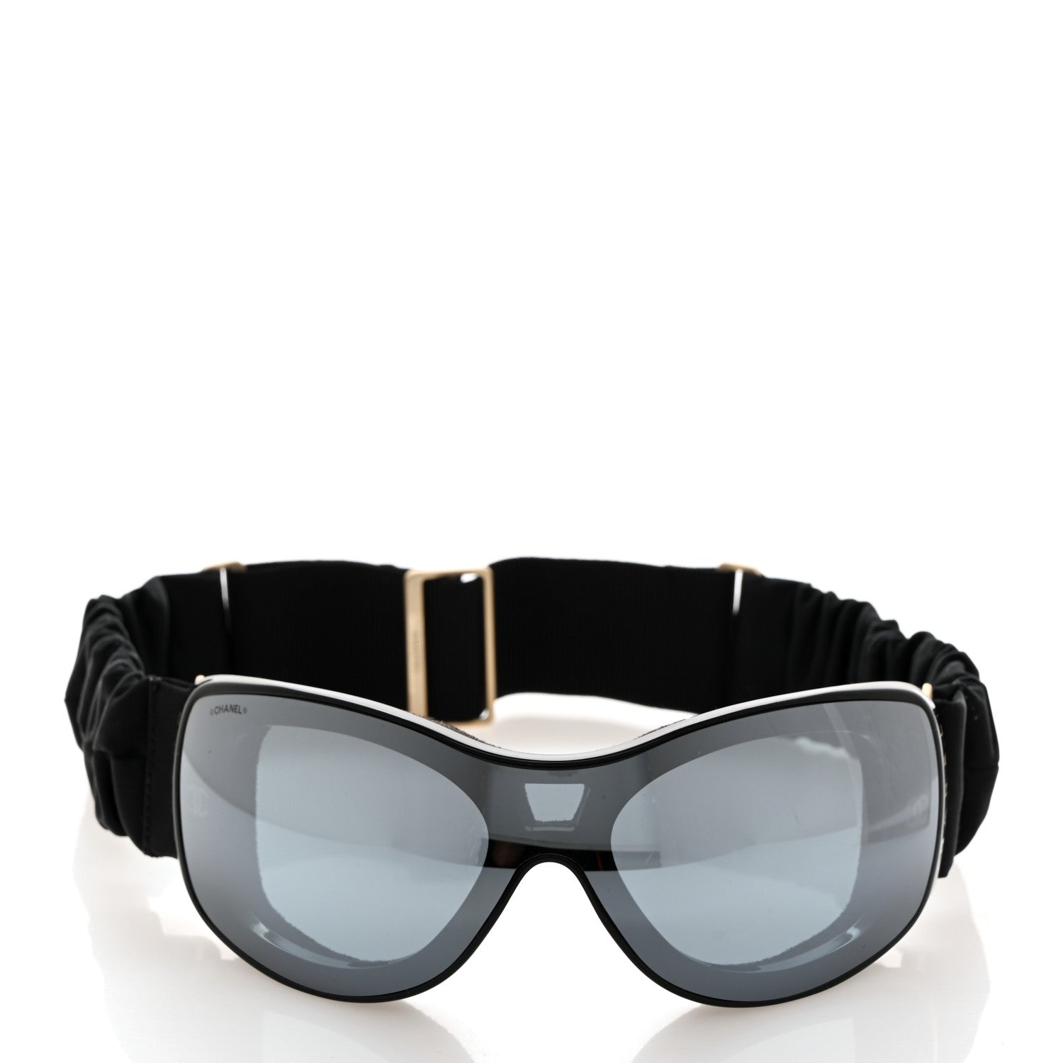 Chanel Crystal Acetate Technical Satin Shield Sunglasses Black 2 of 8