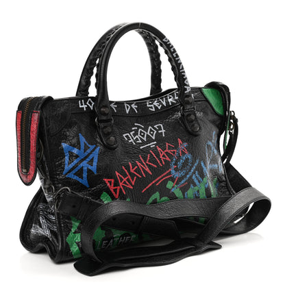 Balenciaga Agneau Graffiti All Over Classic Hardware S City Black Vert Rouge 2 of 9