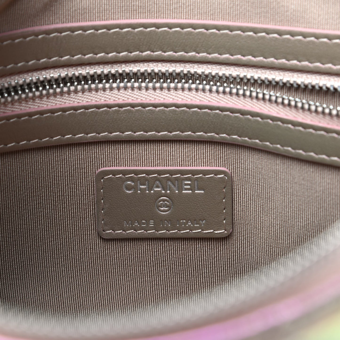 Iridescent Crumpled Calfskin Medium Cosmetic Case Pink