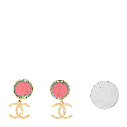 Chanel Metal Round CC Medallion Drop Earrings Gold Multicolor 2 of 4