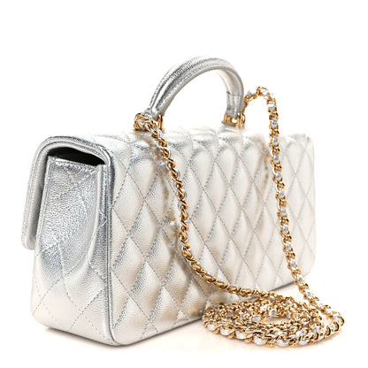 Chanel Metallic Caviar Quilted Top Handle East West Flap Silver 3 of 12