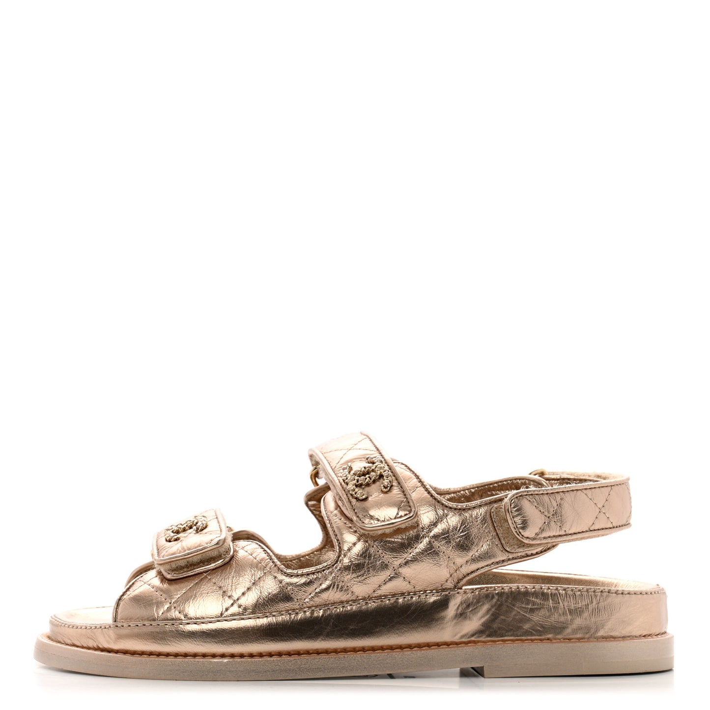 Iridescent Lambskin Quilted Velcro Dad Sandals 36 Light Bronze