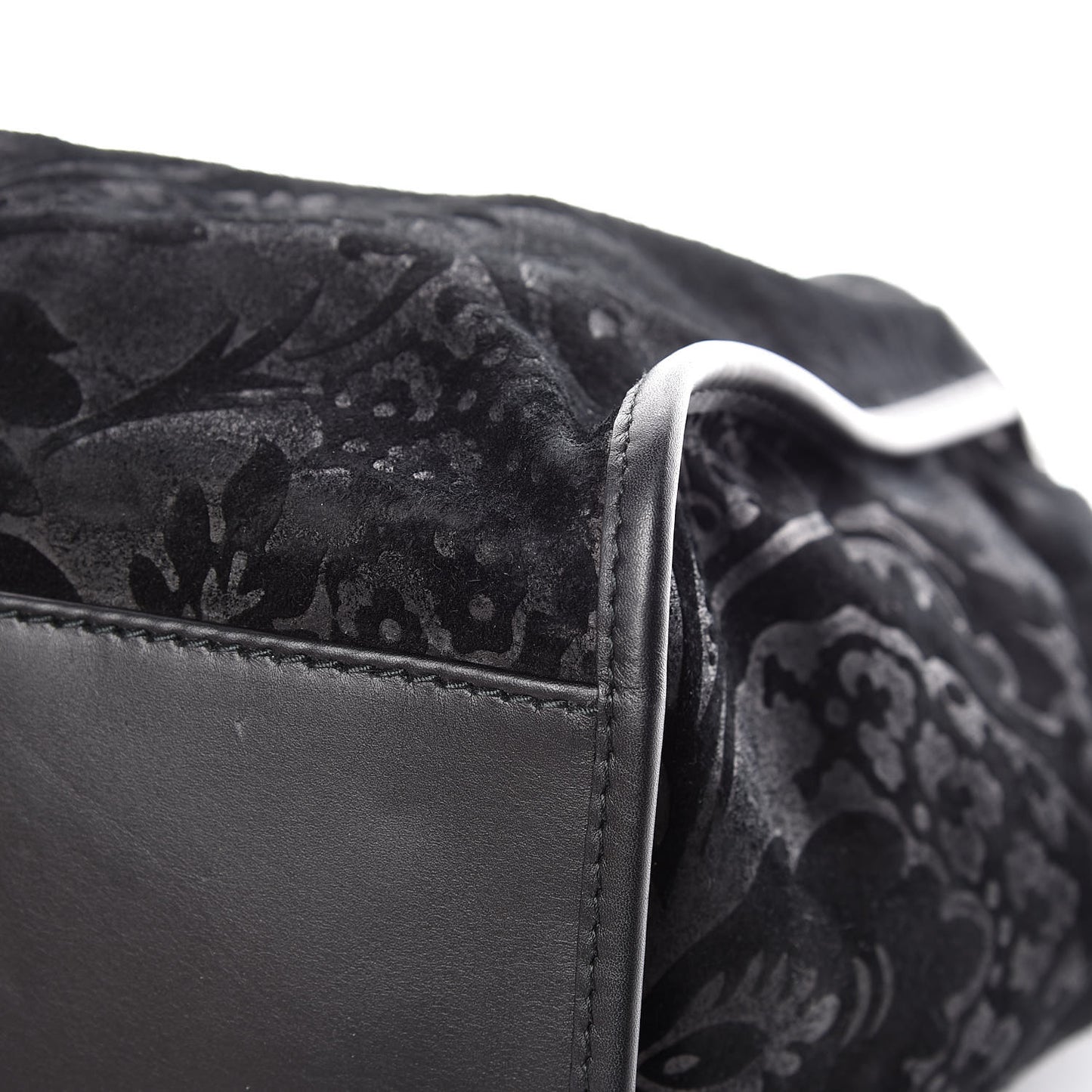 Nubuck Brocade Medium Soft Stirrup Shoulder Bag Black