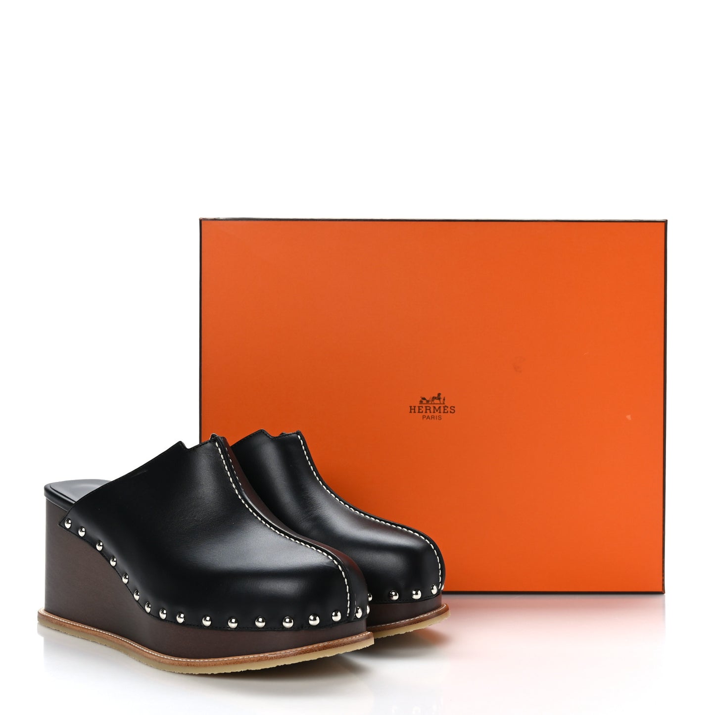Calfskin Beechwood Earth Mules 40 Black