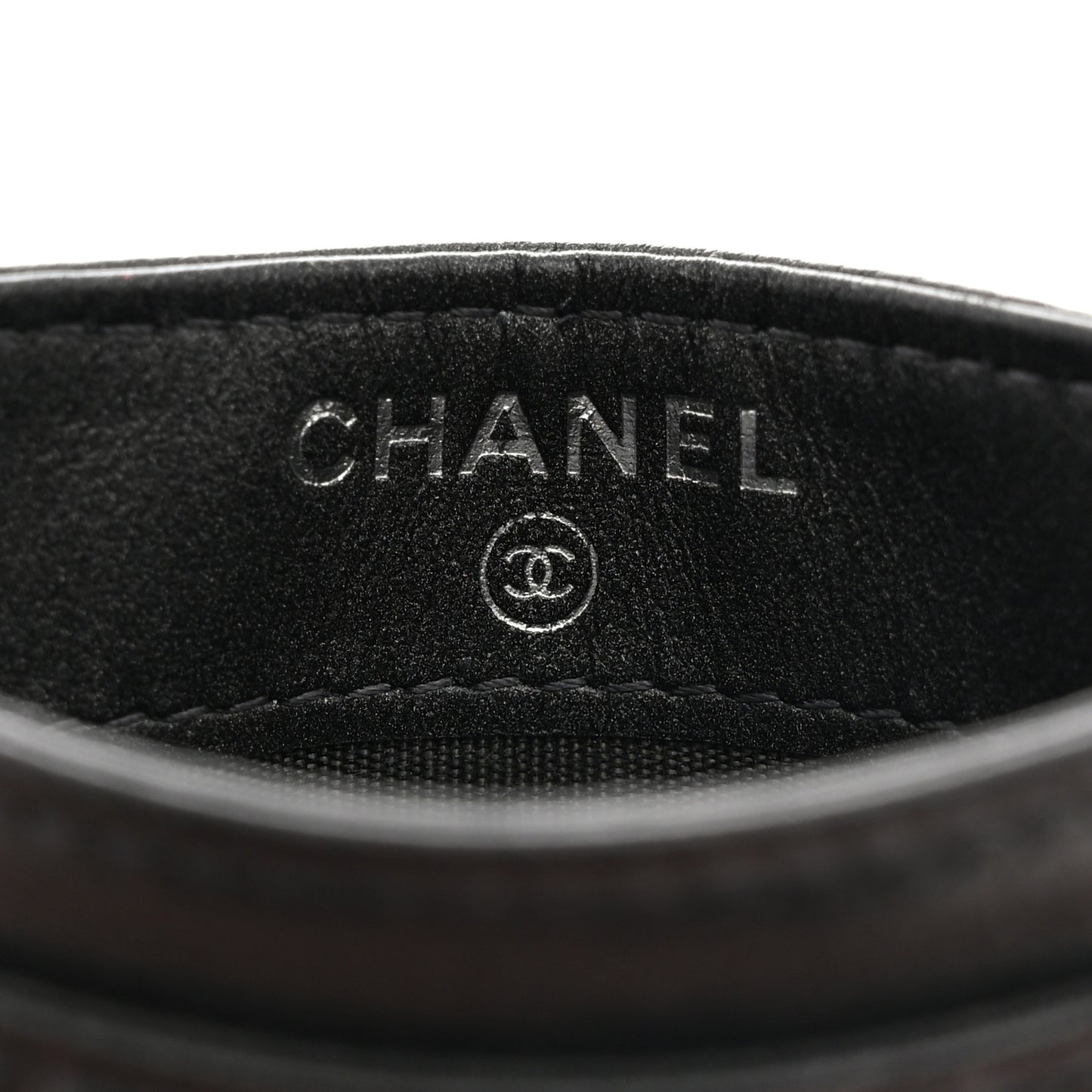 Goatskin Camellia Embossed Card Holder Grey