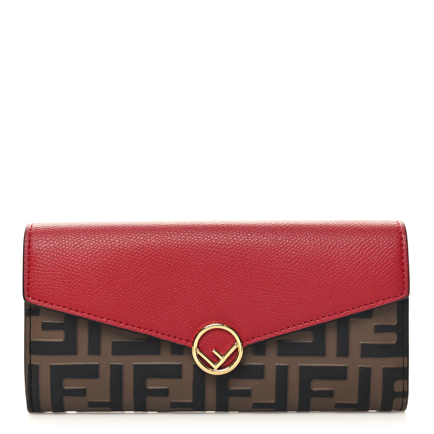 Fendi Vitello Cruise F is Fendi Bi-Color FF 1974 Embossed Continental Envelope Wallet Maya Black Fragola 1 of 9